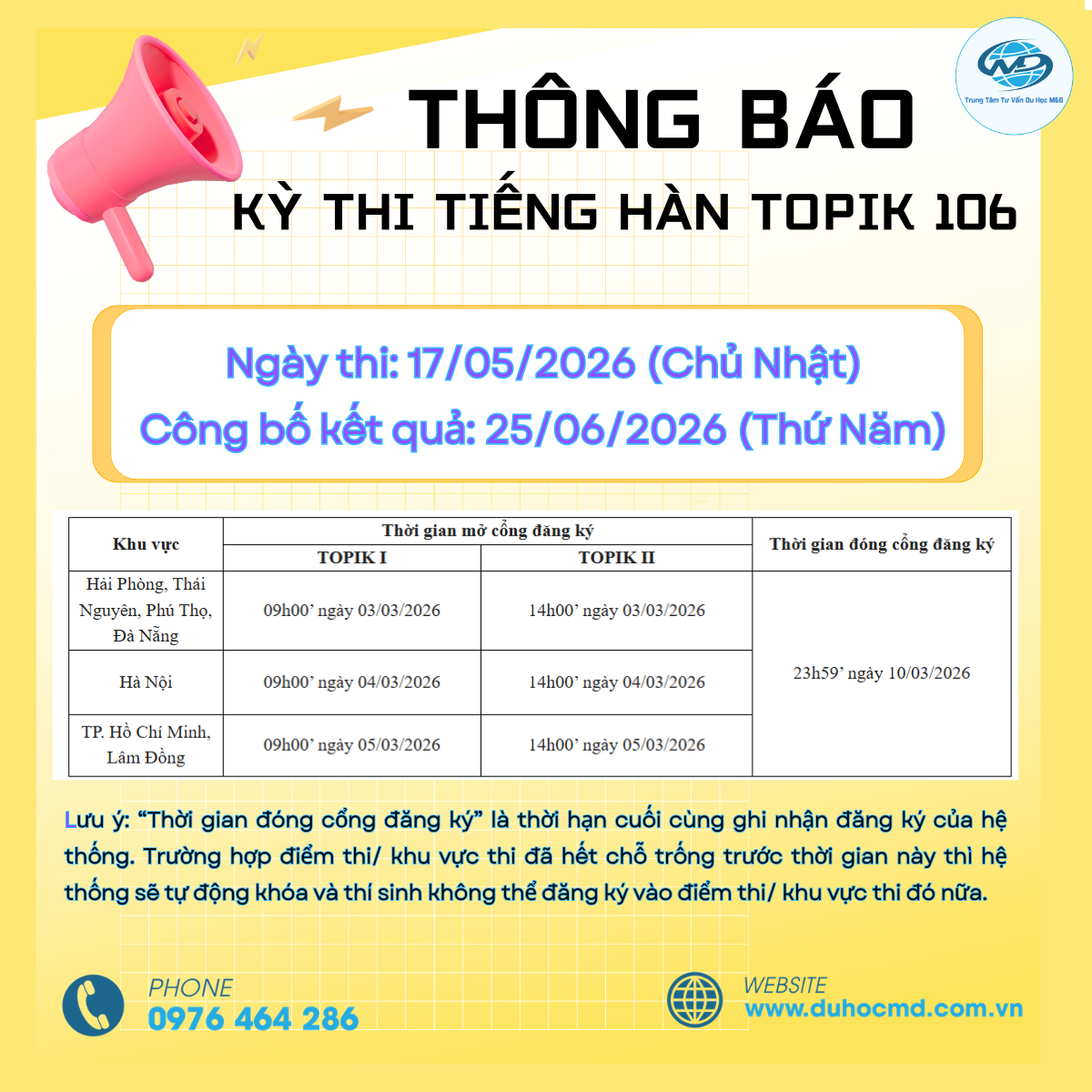 THÔNG BÁO KỲ THI TIẾNG HÀN TOPIK 106 – LỊCH THI & ĐĂNG KÝ CHÍNH THỨC 2026